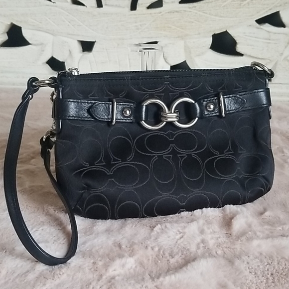 Coach Black Poppy Signature Metallic Wristlet
